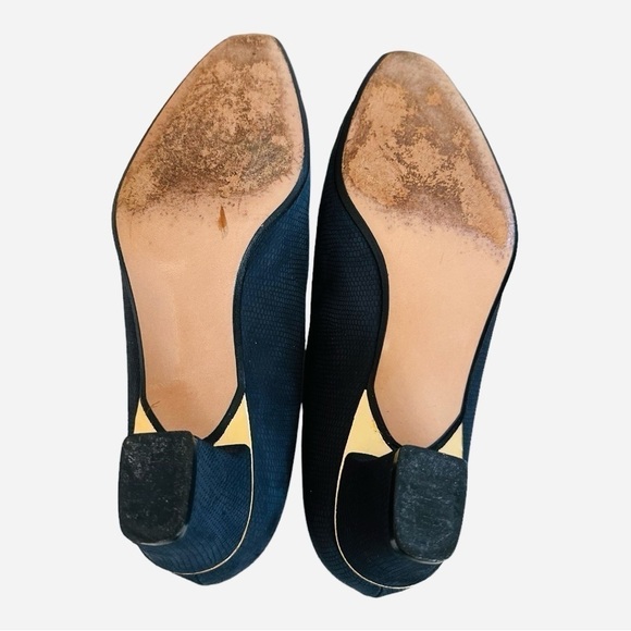 BALLY Vermont Navy Blue Leather Pumps Low Heels Bow Women’s Size 5 - Picture 8 of 8